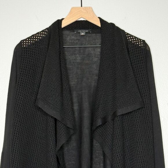 Ann Taylor Womens Open Front Cardigan Medium Black Knit Merino Wool Blend Office - Picture 6 of 9